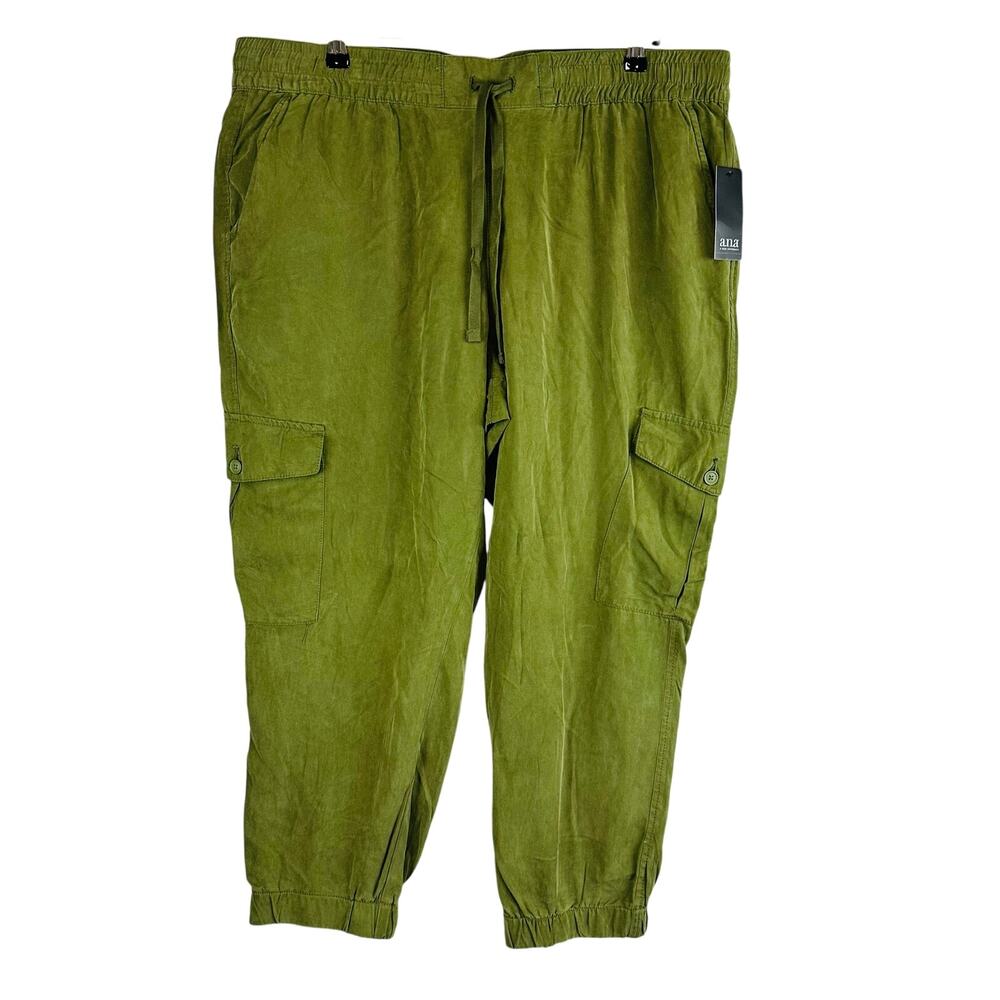 New ANA Womans Sz XL Pull On Pants Jogger Pockets Tie‎ Waist Green Comfort NWT